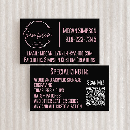 Custom Business Cards, Thank You Cards, Washing Instructions, Coupon Cards, Etc.